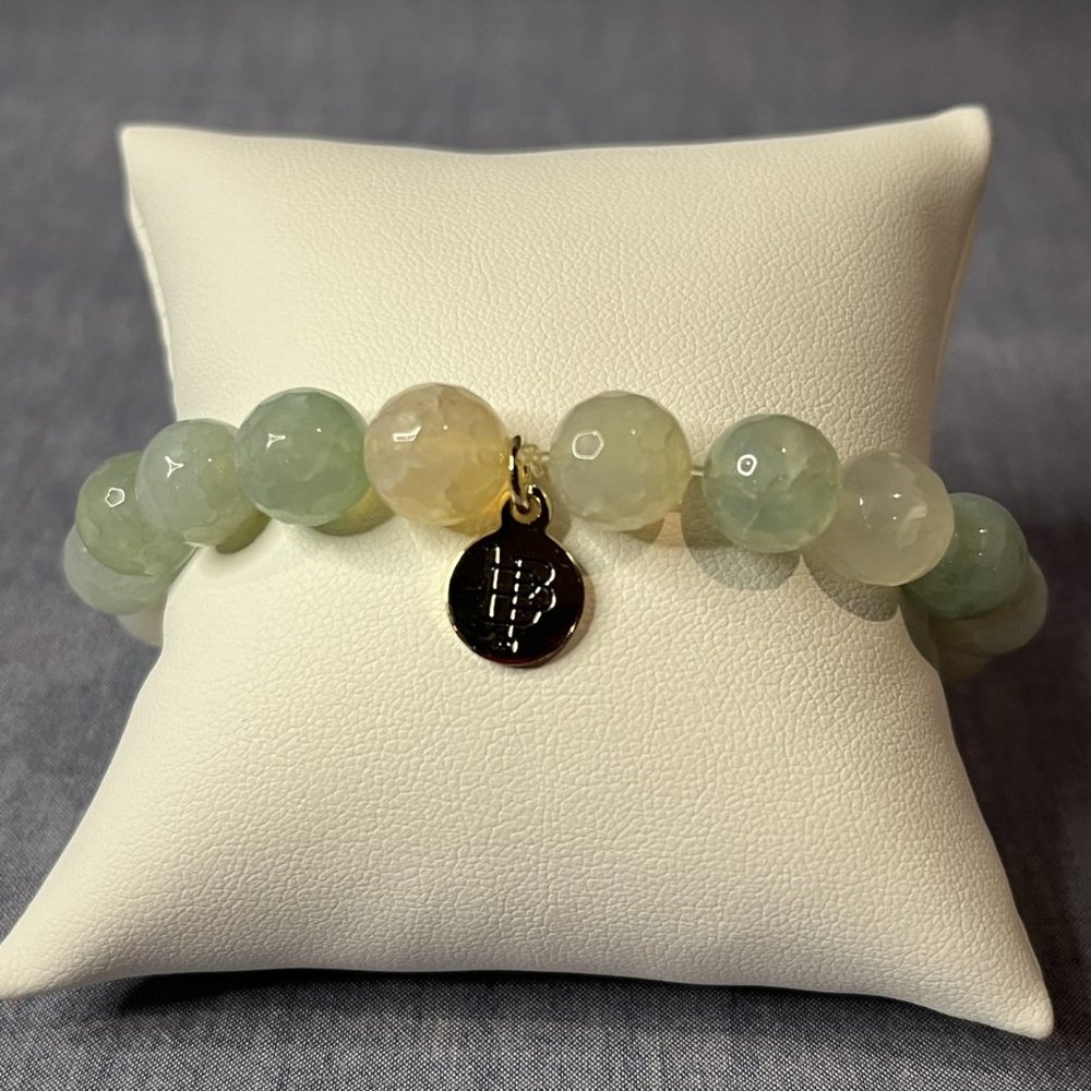 Bourbon and Boweties Green Nephrite Stretch Faceted Stone Bracelet